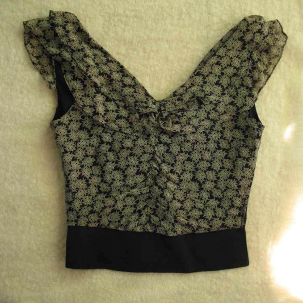 Lyell NYC black silk ruffle blouse 2 XS